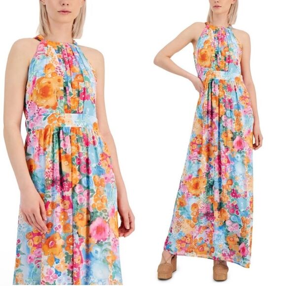 INC International Concepts Floral-Print Halter Maxi Dress Tropical Rose Sz 6 - Picture 1 of 12